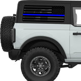 TRANSPARENT AMERICAN FLAG BLUE LINE FOR POLICE QUARTER WINDOW DECAL FITS 2021+ FORD BRONCO 2 DOOR HARD TOP