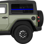 TRANSPARENT AMERICAN FLAG BLUE LINE FOR POLICE QUARTER WINDOW DECAL FITS 2018+ JEEP WRANGLER 2 DOOR HARD TOP JL