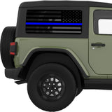 TRANSPARENT AMERICAN FLAG BLUE LINE FOR POLICE QUARTER WINDOW DECAL FITS 2011-2018 JEEP WRANGLER 2 DOOR HARD TOP JK