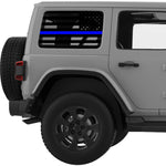 TRANSPARENT AMERICAN FLAG BLUE LINE FOR POLICE QUARTER WINDOW DECAL FITS 2011-2018 JEEP WRANGLER 4 DOOR HARD TOP JKU