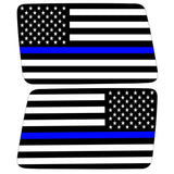 TRANSPARENT AMERICAN FLAG BLUE LINE FOR POLICE QUARTER WINDOW DRIVER & PASSENGER DECALS