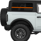 TRANSPARENT AMERICAN FLAG ORANGE LINE FOR SEARCH AND RESCUE QUARTER WINDOW DECAL FITS 2021+ FORD BRONCO 2 DOOR HARD TOP