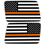 TRANSPARENT AMERICAN FLAG ORANGE LINE FOR SEARCH AND RESCUE QUARTER WINDOW DRIVER & PASSENGER DECALS