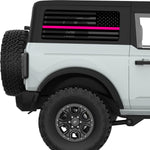 TRANSPARENT AMERICAN FLAG PINK LINE FOR BREAST CANCER QUARTER WINDOW DECAL FITS 2021+ FORD BRONCO 2 DOOR HARD TOP