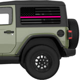 TRANSPARENT AMERICAN FLAG PINK LINE FOR BREAST CANCER QUARTER WINDOW DECAL FITS 2018+ JEEP WRANGLER 2 DOOR HARD TOP JL