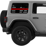 TRANSPARENT AMERICAN FLAG RED LINE FOR FIREFIGHTERS QUARTER WINDOW DECAL FITS 2011-2018 JEEP WRANGLER 4 DOOR HARD TOP JKU