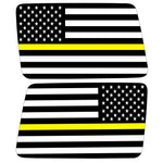 TRANSPARENT AMERICAN FLAG YELLOW LINE FOR SECURITY QUARTER WINDOW DRIVER & PASSENGER DECALS