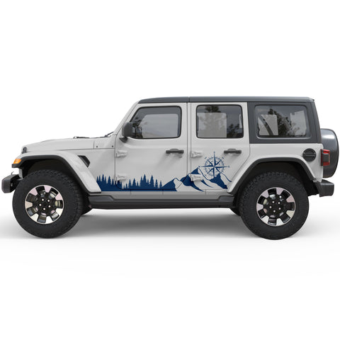 TREES MOUNTAINS COMPASS SIDE GRAPHIC DECAL FITS 2018+ JEEP WRANGLER 4 DOOR JLU