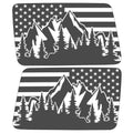 UNITED STATES FLAG WITH MOUNTAINS AND TREES QUARTER WINDOW DRIVER & PASSENGER DECALS