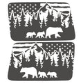 US FLAG FOREST MOUNTAINS BEAR FAMILY QUARTER WINDOW DRIVER & PASSENGER DECALS