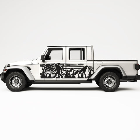 US FLAG SASQUATCH MOUNTAINS FOREST SIDE GRAPHIC DECAL FITS JEEP GLADIATOR