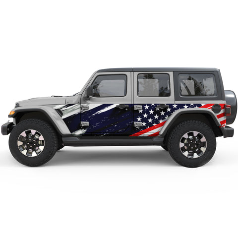 US FLAG SIDE GRAPHIC SIDE GRAPHIC DECAL FITS 2018+ JEEP WRANGLER 4 DOOR JLU