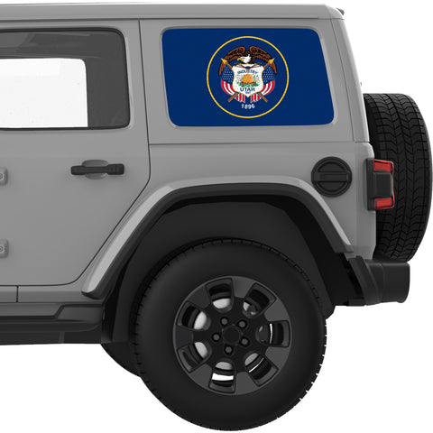 UTAH STATE FLAG QUARTER WINDOW DECAL FITS 2018+ JEEP WRANGLER 4 DOOR HARD TOP JLU
