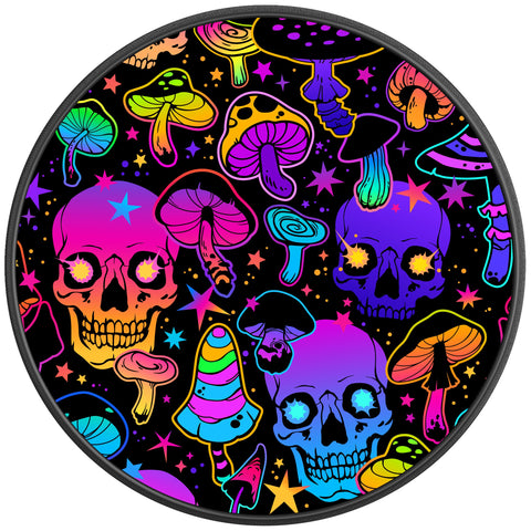 VIBRANT PSYCHEDELIC MUSHROOMS BLACK CARBON FIBER TIRE COVER