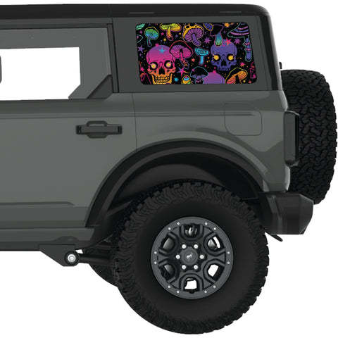 VIBRANT PSYCHEDELIC MUSHROOMS QUARTER WINDOW DECAL FITS 2021+ FORD BRONCO 4 DOOR HARD TOP