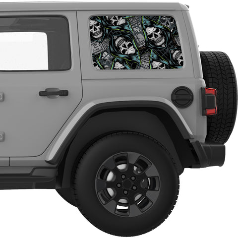 VINTAGE HALLOWEEN PATTERN QUARTER WINDOW DECAL FITS 2018+ JEEP WRANGLER 4 DOOR HARD TOP JLU