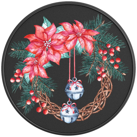 WATERCOLOR CHRISTMAS WREATH BLACK CARBON FIBER TIRE COVER