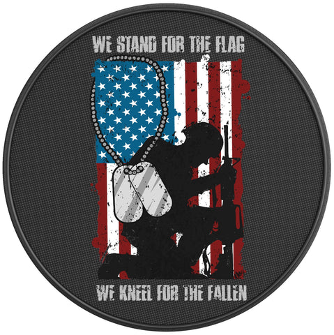 WE STAND FOR THE FLAG WE KNEEL FOR THE FALLEN PEARL  WHITE CARBON FIBER TIRE COVER