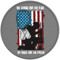 WE STAND FOR THE FLAG WE KNEEL FOR THE FALLEN SILVER CARBON FIBER TIRE COVER