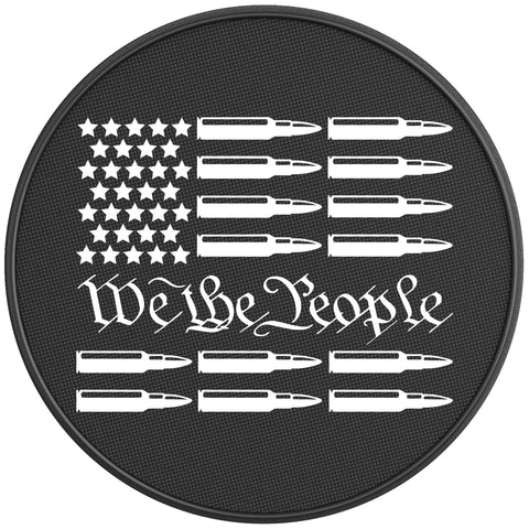 WE THE PEOPLE AMERICAN FLAG WITH BULLETS PEARL  WHITE CARBON FIBER TIRE COVER