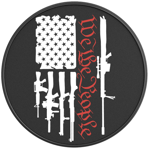WE THE PEOPLE AMERICAN FLAG WITH GUNS PEARL  WHITE CARBON FIBER TIRE COVER