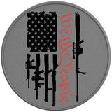 WE THE PEOPLE AMERICAN FLAG WITH GUNS SILVER CARBON FIBER TIRE COVER