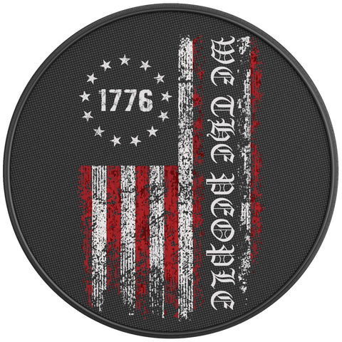 WE THE PEOPLE DISTRESSED AMERICAN FLAG 1776 PEARL  WHITE CARBON FIBER TIRE COVER