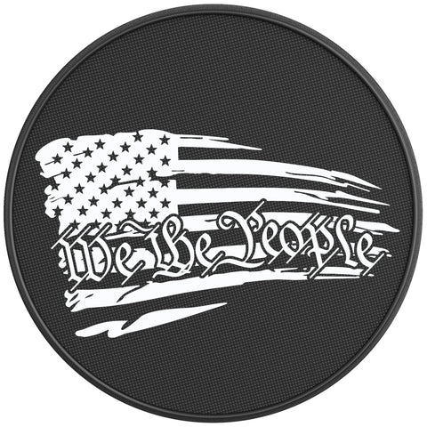 WE THE PEOPLE DISTRESSED FLAG PEARL  WHITE CARBON FIBER TIRE COVER