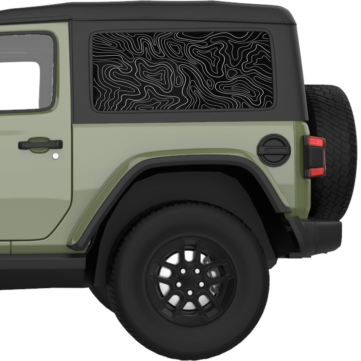White Topographic Map Quarter Window Decal For Jeep Wrangler Hard Top ...