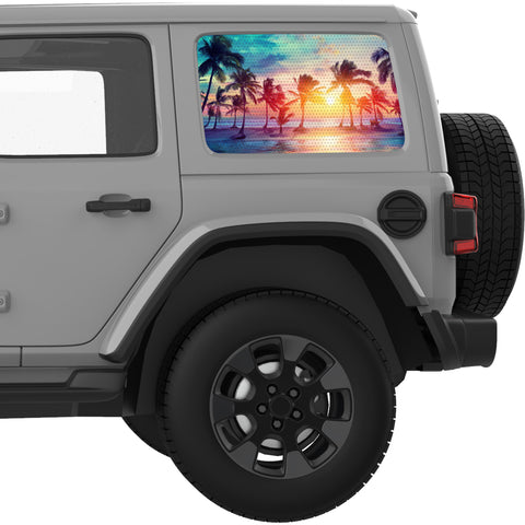 WINDY PALM BEACH SUNSET QUARTER WINDOW DECAL FITS 2018+ JEEP WRANGLER 4 DOOR HARD TOP JLU