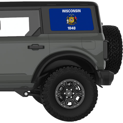 WISCONSIN STATE FLAG QUARTER WINDOW DECAL FITS 2021+ FORD BRONCO 4 DOOR HARD TOP