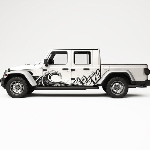 WAVES AND MOUNTAINS SIDE GRAPHIC DECAL FITS JEEP GLADIATOR