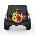 YELLOW AND PINK HIBISCUS FLOWERS BLACK CARBON FIBER TIRE COVER