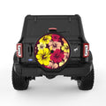 YELLOW AND PINK HIBISCUS FLOWERS BLACK TIRE COVER
