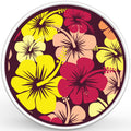 YELLOW AND PINK HIBISCUS FLOWERS PEARL  WHITE CARBON FIBER TIRE COVER