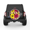 YELLOW AND PINK HIBISCUS FLOWERS SILVER CARBON FIBER TIRE COVER