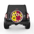 YELLOW AND PINK HIBISCUS FLOWERS PEARL  WHITE CARBON FIBER TIRE COVER