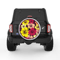 YELLOW AND PINK HIBISCUS FLOWERS WHITE TIRE COVER