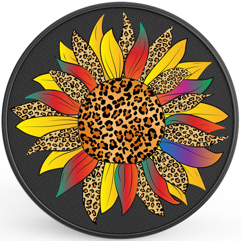 YELLOW LEOPARD SUNFLOWER BLACK CARBON FIBER TIRE COVER