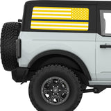 YELLOW WHITE WITH BLUE LINE AMERICAN FLAG QUARTER WINDOW DECAL FITS 2021+ FORD BRONCO 2 DOOR HARD TOP