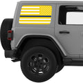 YELLOW WHITE WITH BLUE LINE AMERICAN FLAG QUARTER WINDOW DECAL FITS 2011-2018 JEEP WRANGLER 4 DOOR HARD TOP JKU