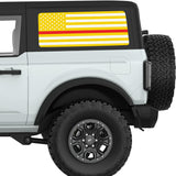 YELLOW WHITE WITH RED LINE AMERICAN FLAG QUARTER WINDOW DECAL FITS 2021+ FORD BRONCO 2 DOOR HARD TOP