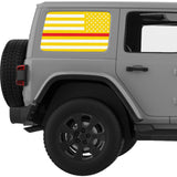 YELLOW WHITE WITH RED LINE AMERICAN FLAG QUARTER WINDOW DECAL FITS 2011-2018 JEEP WRANGLER 4 DOOR HARD TOP JKU
