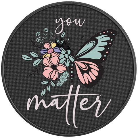 YOU MATTER BLACK CARBON FIBER TIRE COVER