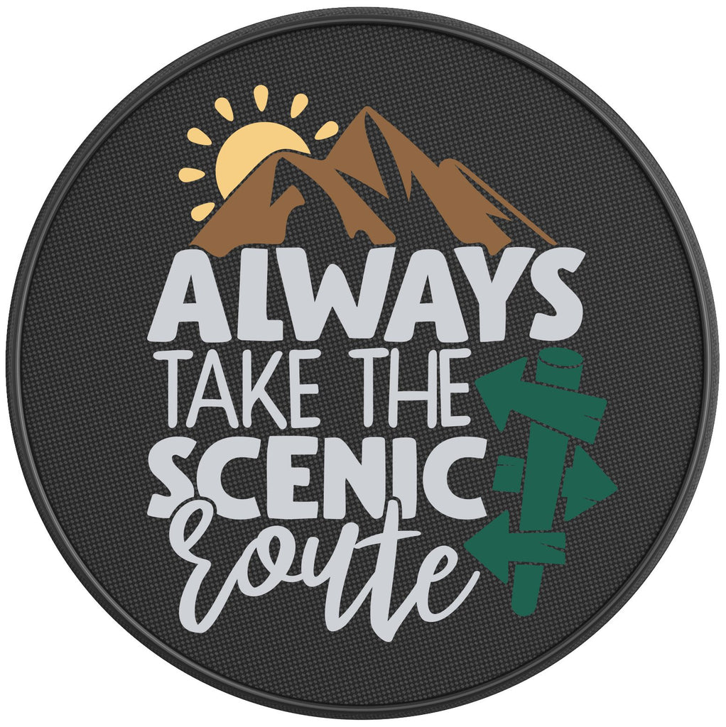 ALWAYS TAKE THE SCENIC ROUTE BLACK CARBON FIBER TIRE COVER 