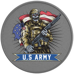 American Soldier With Skull Face Silver Carbon Fiber Tire Cover