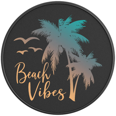 BEACH VIBES PALM TREE BLACK CARBON FIBER TIRE COVER