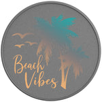 BEACH VIBES PALM TREE SILVER CARBON FIBER TIRE COVER