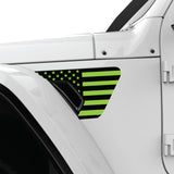 BLACK AND GREEN US FLAG FENDER VENT DECAL FITS 2018+ JEEP WRANGLER & GLADIATOR DRIVER SIDE
