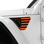 BLACK AND ORANGE US FLAG FENDER VENT DECAL FITS 2018+ JEEP WRANGLER & GLADIATOR DRIVER SIDE